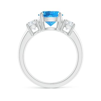Κλασικά ελβετικά μπλε Topaz και διαμάντι τρία πέτρινο δαχτυλίδι αρραβώνων 925 εξαιρετικό ασήμι