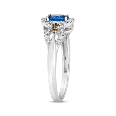 LE Vian Oval έκοψε το δαχτυλίδι 1/5 σαπφείρου χρυσός βανίλιας διαμαντιών 14K Cttw
