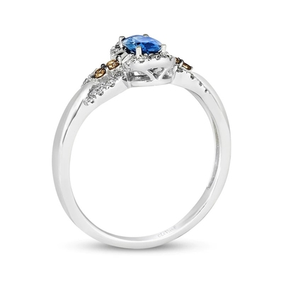 LE Vian Oval έκοψε το δαχτυλίδι 1/5 σαπφείρου χρυσός βανίλιας διαμαντιών 14K Cttw
