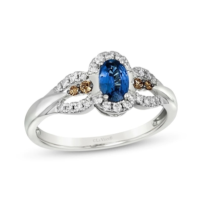 LE Vian Oval έκοψε το δαχτυλίδι 1/5 σαπφείρου χρυσός βανίλιας διαμαντιών 14K Cttw
