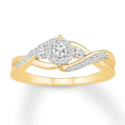 Δαχτυλίδι 1/4 CT TW διαμαντιών γύρω από το κίτρινο χρυσό γαμήλιο δαχτυλίδι 9K