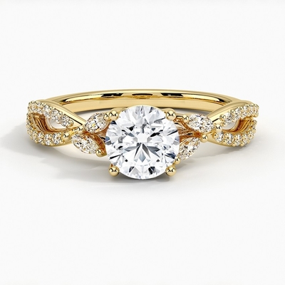 Δαχτυλίδι αρραβώνων διαμαντιών ιτιών Luxe (1/4 CT. TW.) Με 0,75 καράτια γύρω από το διαμάντι με το χρυσό 9K