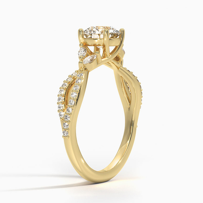 Δαχτυλίδι αρραβώνων διαμαντιών ιτιών Luxe (1/4 CT. TW.) Με 0,75 καράτια γύρω από το διαμάντι με το χρυσό 9K