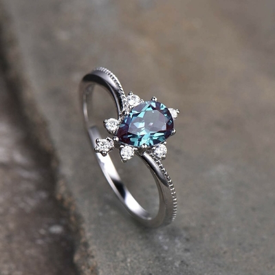 Εξαιρετικό ασημένιο συνθετικό Alexandrite πέτρινο κόσμημα 925, δημιουργημένα Alexandrite εργαστήριο δαχτυλίδια 8MM