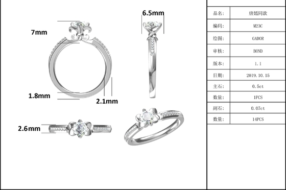 Μοναδική 14KN Moissanite περικοπών λουλουδιών άσπρη χρυσή δέσμευση Moissanite δαχτυλιδιών δαχτυλιδιών αρραβώνων   Δαχτυλίδι
