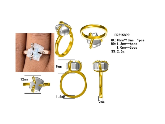 Καθιερώνον τη μόδα Prongs δαχτυλιδιών Moonstone κοσμήματος ακατέργαστο εξαιρετικό ασημένιο κόσμημα 925 ανώμαλο τριών γυναικών