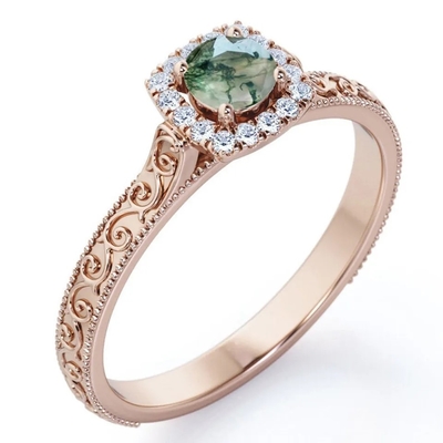 Το εκλεκτής ποιότητας δαχτυλίδι 14K αχατών βρύου S925 γαλαζοπράσινο αυξήθηκε καλυμμένο χρυσός άσπρο κόσμημα του CZ
