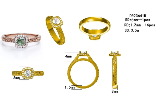 Το εκλεκτής ποιότητας δαχτυλίδι 14K αχατών βρύου S925 γαλαζοπράσινο αυξήθηκε καλυμμένο χρυσός άσπρο κόσμημα του CZ
