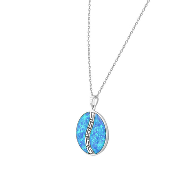 Εξαιρετικό ασημένιο μπλε μιμούμενο Opal ελληνικό βασικό μαιάνδρου 25 περιδέραιο κρεμαστών κοσμημάτων Meandros σπειροειδές