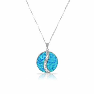 Εξαιρετικό ασημένιο μπλε μιμούμενο Opal ελληνικό βασικό μαιάνδρου 25 περιδέραιο κρεμαστών κοσμημάτων Meandros σπειροειδές