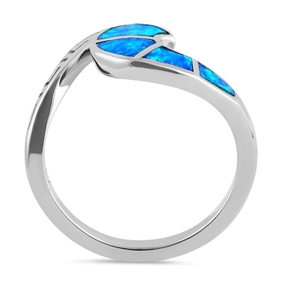Εξαιρετική αγκίδα 925 αρχαίου Έλληνα μπλε Opal δαχτυλίδι σχεδίου κυμάτων μαιάνδρου βασικό σύγχρονο για τις γυναίκες