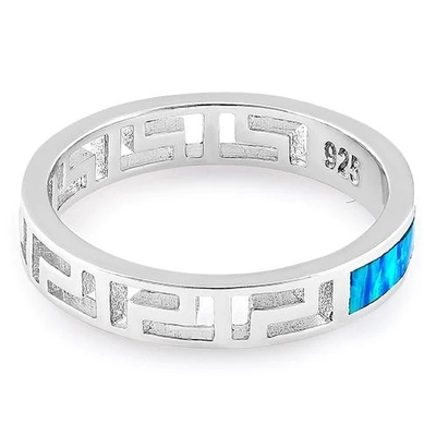 Εξαιρετική αγκίδα 925 αρχαίου Έλληνα μπλε Opal δαχτυλίδι σχεδίου κυμάτων μαιάνδρου βασικό σύγχρονο για τις γυναίκες