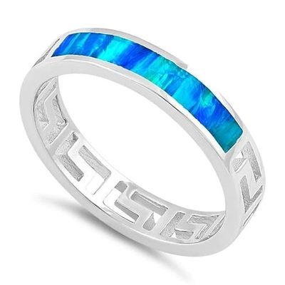 Εξαιρετική αγκίδα 925 αρχαίου Έλληνα μπλε Opal δαχτυλίδι σχεδίου κυμάτων μαιάνδρου βασικό σύγχρονο για τις γυναίκες
