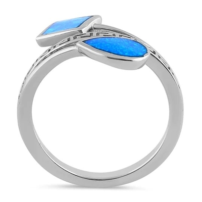 Εξαιρετική αγκίδα 925 αρχαίου Έλληνα μπλε Opal δαχτυλίδι σχεδίου κυμάτων μαιάνδρου βασικό σύγχρονο για τις γυναίκες