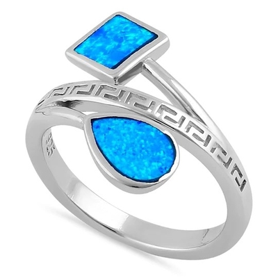 Εξαιρετική αγκίδα 925 αρχαίου Έλληνα μπλε Opal δαχτυλίδι σχεδίου κυμάτων μαιάνδρου βασικό σύγχρονο για τις γυναίκες