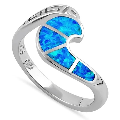 Εξαιρετική αγκίδα 925 αρχαίου Έλληνα μπλε Opal δαχτυλίδι σχεδίου κυμάτων μαιάνδρου βασικό σύγχρονο για τις γυναίκες