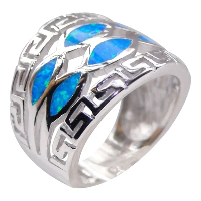 Μπλε Opal ελληνικό βασικό μπλε Opal κόσμημα δαχτυλιδιών 925 σχεδίου Wraparound στερεό εξαιρετικό ασημένιο για τα άτομα