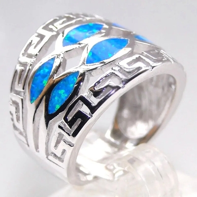 Μπλε Opal ελληνικό βασικό χειροποίητο Opal κόσμημα δαχτυλιδιών 925 σχεδίου Wraparound εξαιρετικό ασημένιο για τις γυναίκες