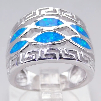Μπλε πυρκαγιάς Opal ελληνικό μίνι σχεδίου στερεό Inlay κοσμήματος 925 εξαιρετικό ασημένιο μεγεθών δαχτυλιδιών ελληνικό Opal
