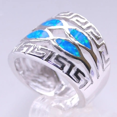 Μπλε πυρκαγιάς Opal ελληνικό μίνι σχεδίου στερεό Inlay κοσμήματος 925 εξαιρετικό ασημένιο μεγεθών δαχτυλιδιών ελληνικό Opal
