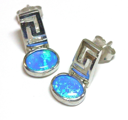 Το εξαιρετικό ασημένιο αναδρομικό μπλε Opal ελληνικό κλειδί σύγχρονου σχεδίου μαιάνδρου 925 ταλαντεύει το ποιοτικό κόσμημα σκουλαρικιών
