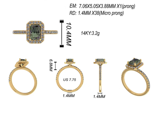 Στερεά χρυσά κοσμήματα OV6X8mm 14K, ορθογώνιο δαχτυλίδι αρραβώνων διαμαντιών 1,3 καρατιού