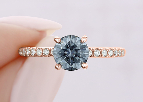9K χρυσή υλική αυξημένη εργαστήριο Moissanite διάσταση χρώματος 1ct 5pcs δαχτυλιδιών ασημένια γκρίζα