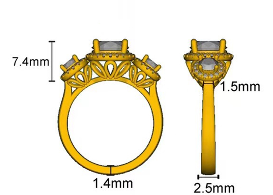 Φωτοστέφανος 2.1ct 3 πέτρινος Prong δαχτυλιδιών αρραβώνων διαμαντιών θέτοντας τύπος RD7MM