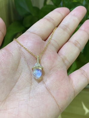 Εξαγωνικό φυσικό περιδέραιο Moonstone, χρυσό μήκος περιδεραίων 14inch αλυσίδων καλωδίων 14k