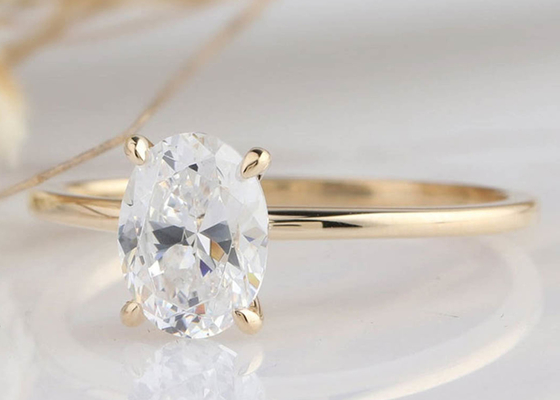 1.5ct Oval έκοψε αυξημένο το εργαστήριο χρυσό υλικό 0.7×0.9cm Moissanite μέγεθος δαχτυλιδιών 14K