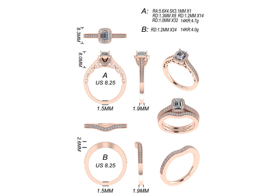 τα στερεά χρυσά κοσμήματα 0.8ct 14K, αυξήθηκαν χρυσό δαχτυλίδι αρραβώνων καθορισμένο RA5.6×4.5MM