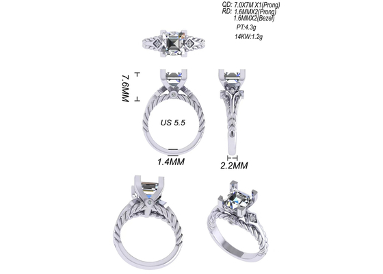 Χρυσή περικοπή πριγκηπισσών δαχτυλιδιών 14K υπόσχεσης πολύτιμων λίθων διαμαντιών Moissanite