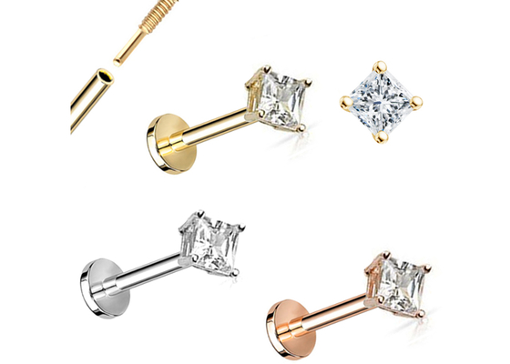 14K χρυσά σκουλαρίκια Dia 3×3mm στηριγμάτων διαμαντιών περικοπών πριγκηπισσών ODM για την επέτειο