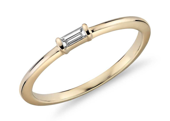 Χρυσό δαχτυλίδι 2.0×4.0MM περικοπών 9K Baguette Prong βάρους 0.11ct θέτοντας τύπος