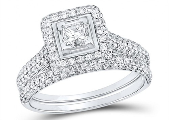 14K κίτρινα χρυσά τετραγωνικά δαχτυλίδια 0.8ct τρία Stone υπόσχεσης περικοπών