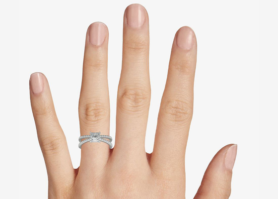 δέσμευση υπόσχεσης 0.1ct RD3.0MM και καθορισμένο 3.21g βάρος γαμήλιων δαχτυλιδιών