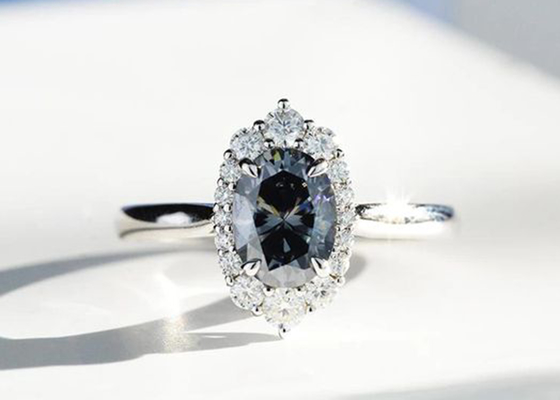 3 σκοτεινό γκρίζο χρώμα 8×10MM δαχτυλιδιών Moissanite καρατιού ωοειδές αυξημένο εργαστήριο μέγεθος