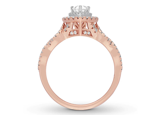 7ct 8ct 18K αυξήθηκε χρυσό δαχτυλίδι, το δαχτυλίδι δέσμευσης και γάμου έθεσε την περικοπή αχλαδιών 7.0mm