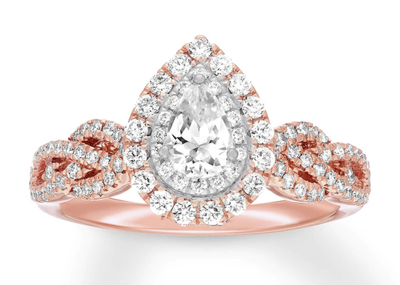 7ct 8ct 18K αυξήθηκε χρυσό δαχτυλίδι, το δαχτυλίδι δέσμευσης και γάμου έθεσε την περικοπή αχλαδιών 7.0mm