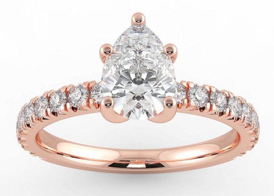 Wedding18K αυξήθηκε χρυσός ODM πιστοποιητικών περικοπών 0.80ct DGC αχλαδιών δαχτυλιδιών