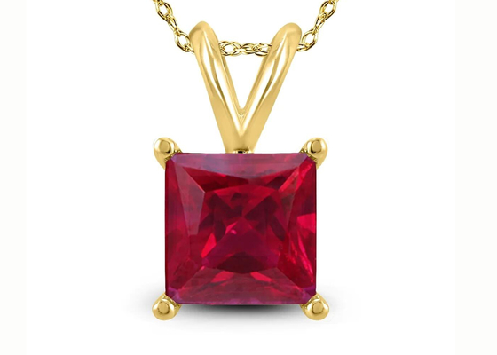Χρυσά περιδέραια 7×7MM 14K με το ροδοκόκκινο κρεμαστό κόσμημα 2ct για τη δέσμευση
