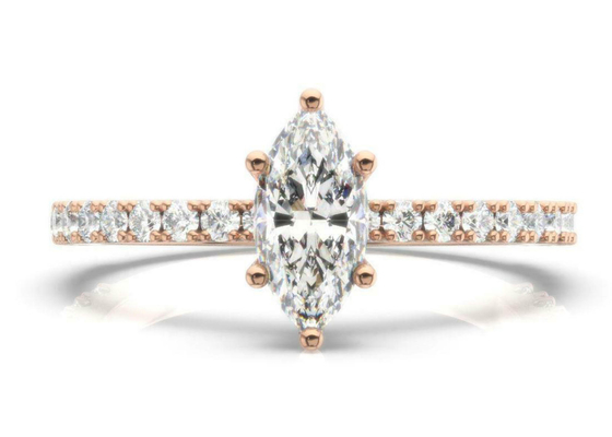 Το Δ VS1 18K αυξήθηκε χρυσό βάρος Marquise δαχτυλιδιών 2CT που κόπηκε για τη δέσμευση