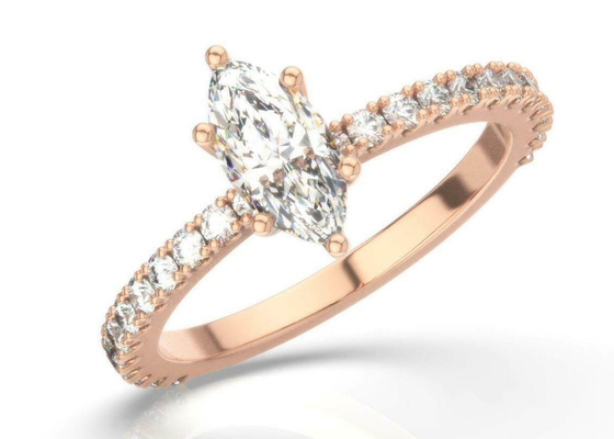 Το Δ VS1 18K αυξήθηκε χρυσό βάρος Marquise δαχτυλιδιών 2CT που κόπηκε για τη δέσμευση