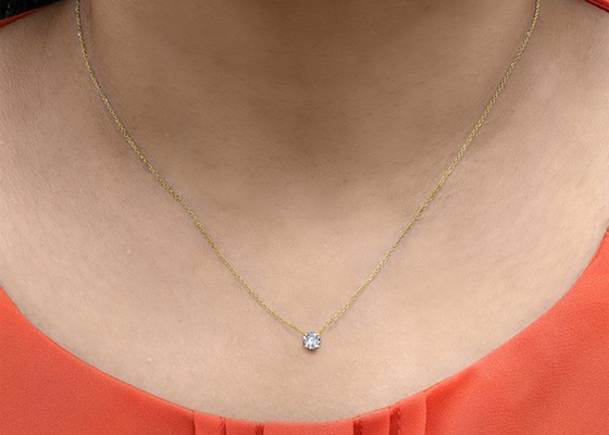 περιδέραιο μοναχικών διαμαντιών 4mm 0.23ct, 4 Prongs 14k κίτρινο χρυσό περιδέραιο
