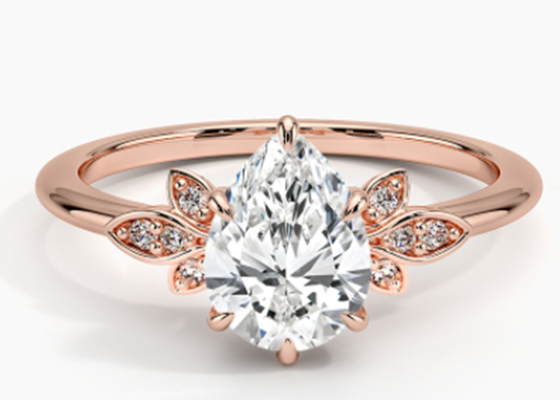 14K 0.77ct αυξήθηκε χρυσό δαχτυλίδι κοσμήματος γαμήλιου Moissanite περικοπών αχλαδιών χρυσό