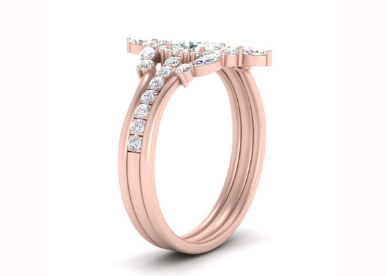 SI1 0.62CT αυξήθηκε χρυσά διπλά δαχτυλίδια αρραβώνων φωτοστεφάνου για νυφικό